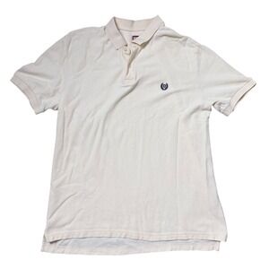 Chaps‎ Mens Polo Shirt Large Cream Short Sleeve Casual Golf Business Crest Logo